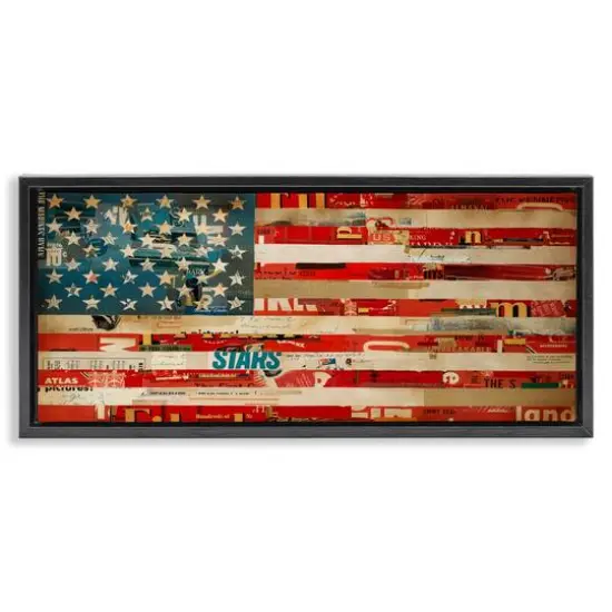 Stupell Industries Patriotic Collaged Flag Floater Framed Art Black {1}