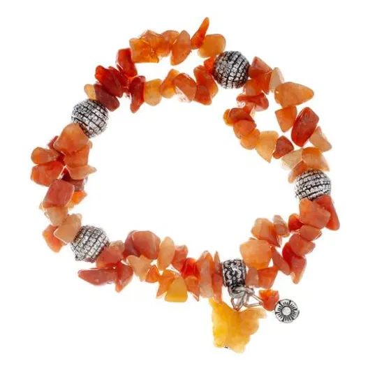 John Bead Peach Aventurine Orange Natural Stone 2-Strand Bracelet with Butterfly Charm {5}