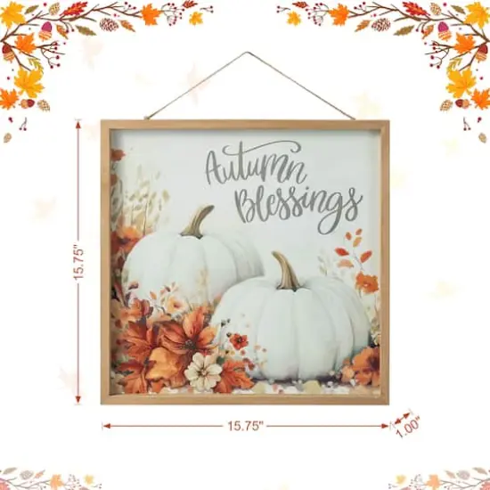 Glitzhome&reg; 15.75" Fall Wooden Ivory Pumpkin Wall Art {9}