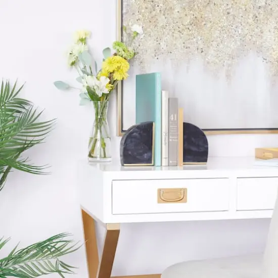 CosmoLiving by Cosmopolitan Set of 2" Black Marble Glam Bookends, 6" x 4" x 2" {8}