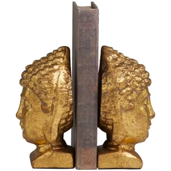 6" Gold Metal Buddha Bookends Set {1}