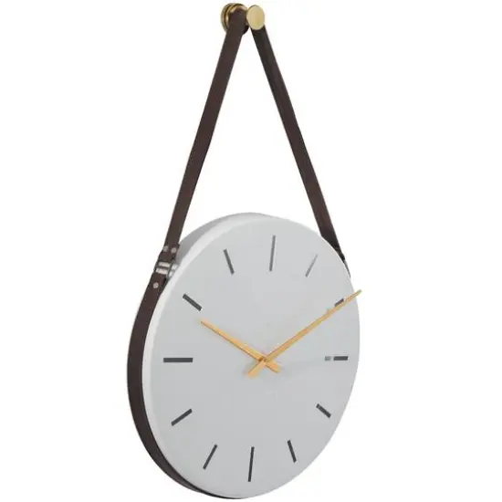 27" White Stainless Steel Wall Clock with Leather Hanging Straps {3}