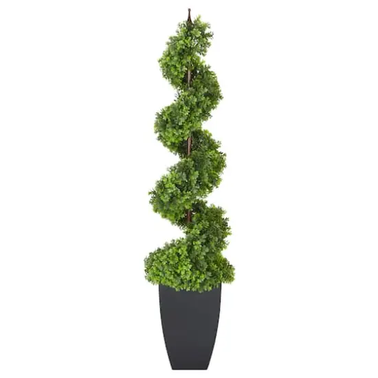 5ft. Topiary Spiral Boxwood Artificial Tree in Decorative Urn {1}