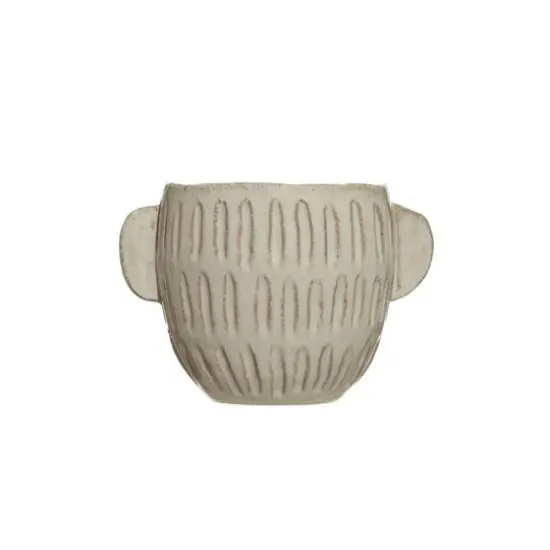 6.5" Glazed Embossed Stoneware Planter  {1}