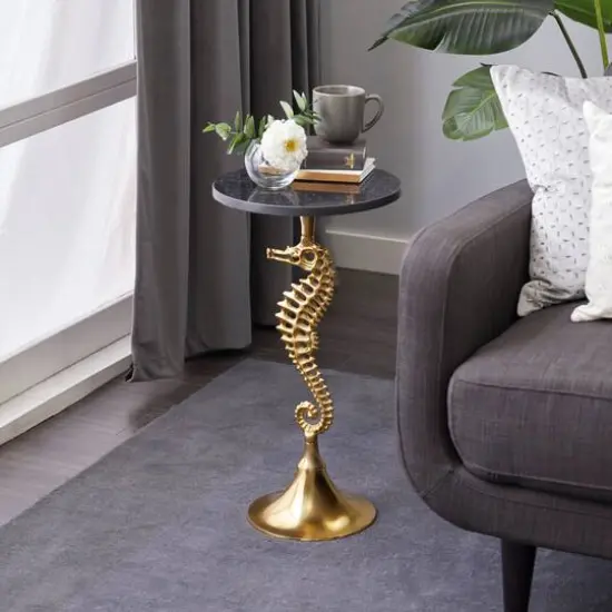 25" Gold Aluminum Coastal Accent Table {10}