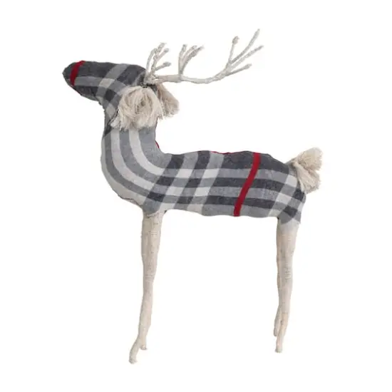 Hello Honey&reg; 17" Cream, Gray & Red Color Cotton Knit & Wire Reindeer with Plaid Pattern {1}