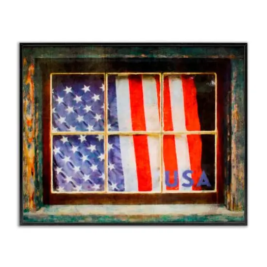 Stupell Industries Patriotic American Flag Rustic Window Festive Home Framed Giclee Art Black {1}