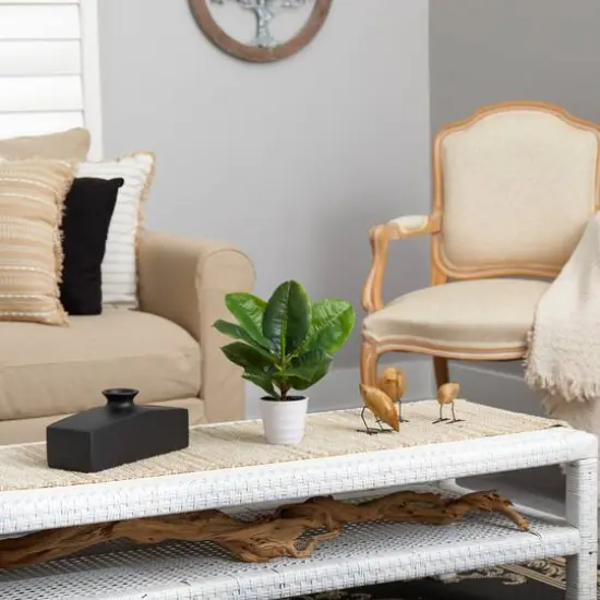 11" Rubber Leaf Plant in Decorative White Planter {5}