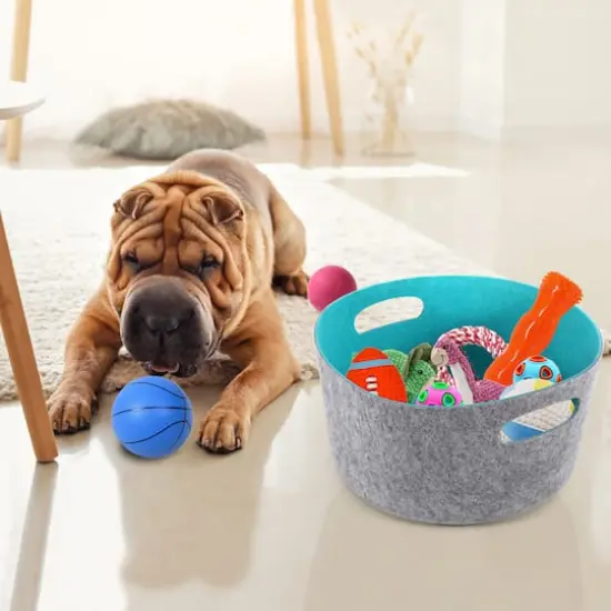 Welaxy 15" Felt Round Basket Turquoise {8}