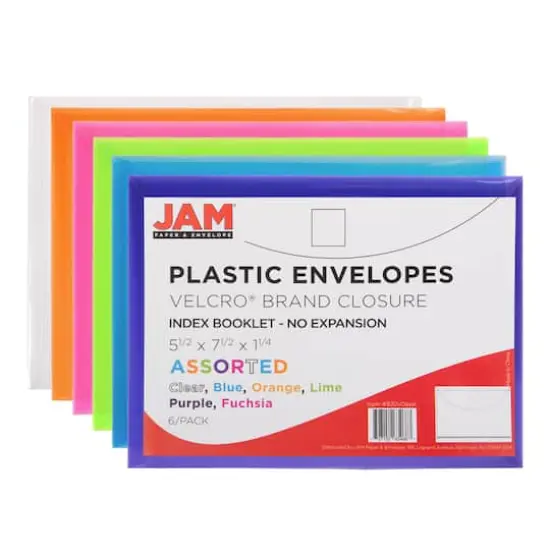 JAM Paper 5.5" x 7.5" Plastic Hook & Loop Closure Envelopes, 6ct. {4}