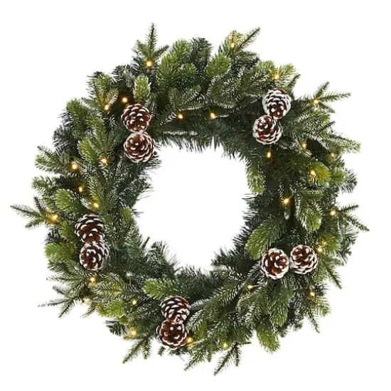 24" Pre-Lit Snowed Pinecone Artificial Christmas Wreath {1}