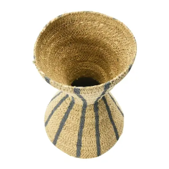Hello Honey&reg; 12" Natural & Black Hand-Woven Seagrass Hour Glass Shape Vase With Stripes {3}