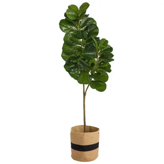 5.5ft. Fiddle Leaf Fig Artificial Tree in Handmade Natural Cotton Planter {1}
