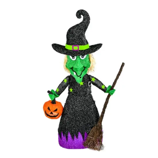 39'' Pre-Lit Green Witch with Broom Halloween D&eacute;cor {1}