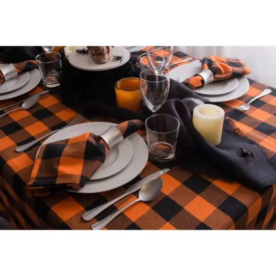 DII&reg; 70" Buffalo Check Round Tablecloth Orange and Black {7}