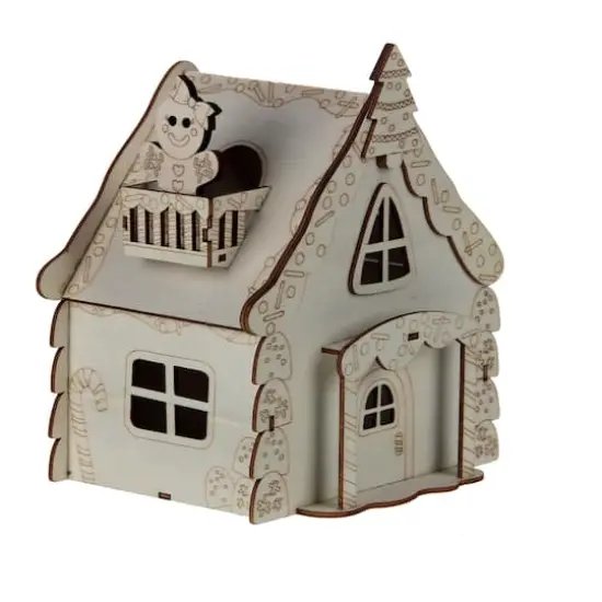 7" Unfinished Gingerbread House DIY LED Wood D&eacute;cor by Make Market&reg; {5}