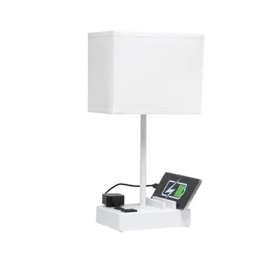 Simple Designs 15.3" Table Lamp with 2 USB Ports & Charging Outlet White Base/White Shade {8}