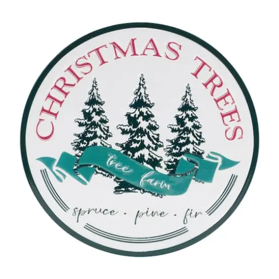 White & Green Metal Christmas Tree Farm Wall Hanging D&eacute;cor {1}