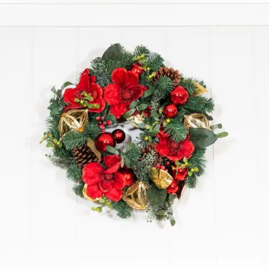 Village Lighting 24" Red Magnolia Wreath {6}
