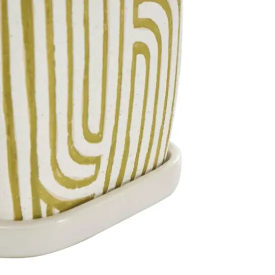 Green Geometric Linear Arch Pattern Ceramic Planter Set {6}