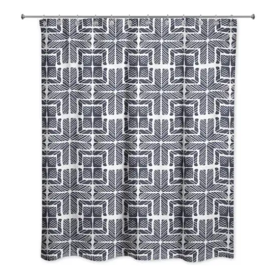 Shibori Squares Shower Curtain Navy {3}