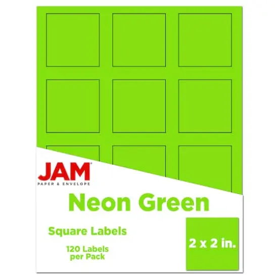 JAM Paper 2" x 2" Square Product & Container Labels, 120ct. Neon Green {1}