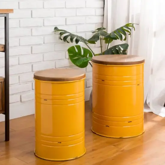 Glitzhome&reg; Metal Storage Accent Table with Solid Wood Lid Set Yellow {3}