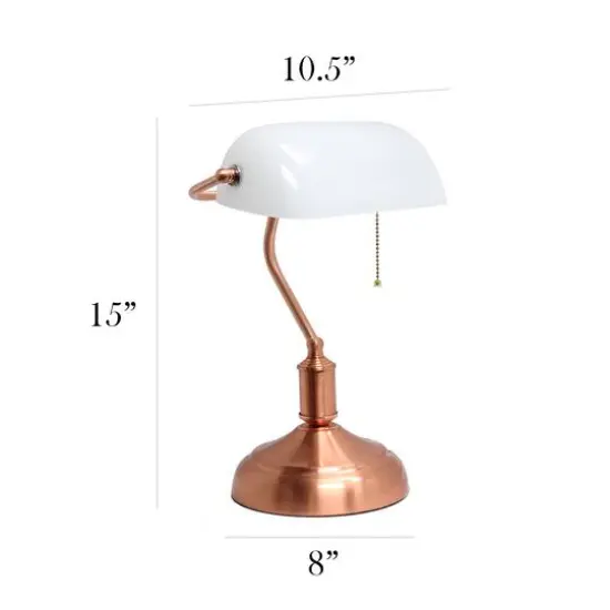 Simple Designs Executive Banker's Rose Gold Desk Lamp with White Shade {4}