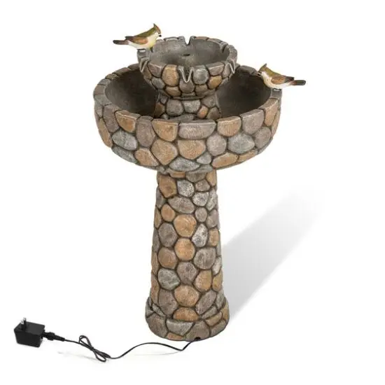Glitzhome&reg; 2ft. 2-Tier Stone-Like Outdoor Birdbath Fountain {7}