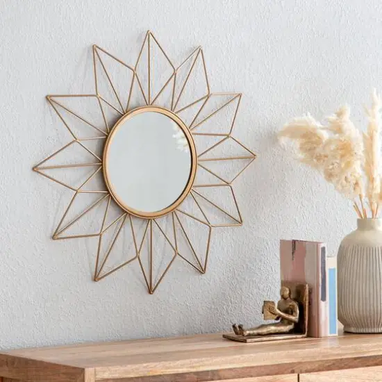 Habitat Decor 24" Narci Gold Floral Wall Mirror {3}