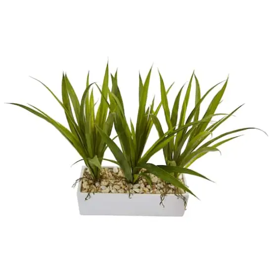 16" Grass in White Rectangular Planter {3}
