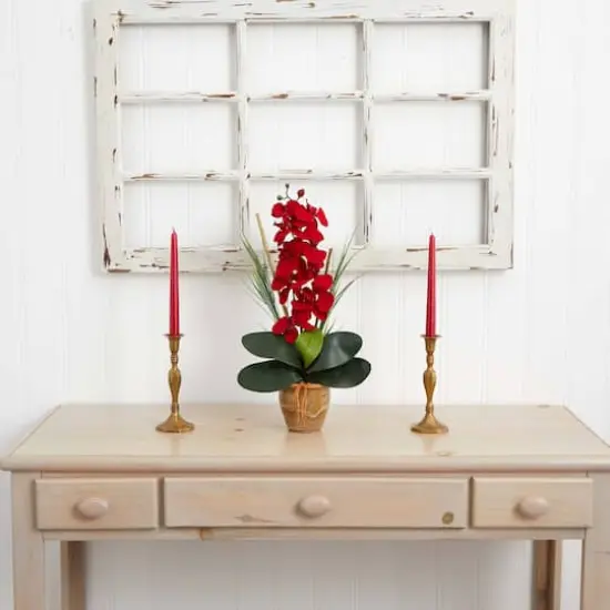21" Red Orchid Silk Arrangement in Ceramic Vase {4}
