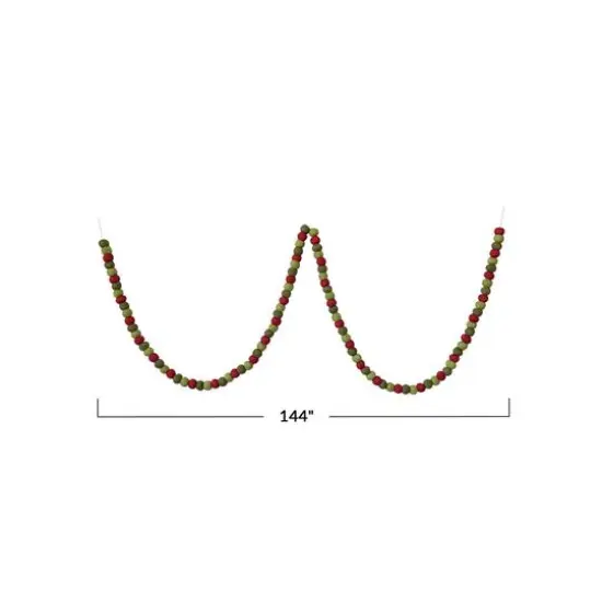Hello Honey&reg; 12ft. Handmade Wool Felt Ball Garland in Printed Drawstring Bag Red/Green {5}