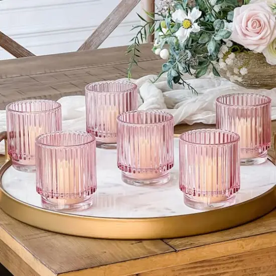 Kate Aspen&reg; Ribbed Glass Votive Candle Holder Set {4}