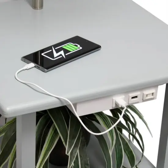 Simple Designs 57" 2 Tier Floor Lamp with USB & Outlet Gray {10}