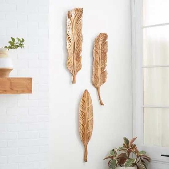 Set of 3 Brown Teak Wood Rustic Wall Decor 7", 27" {9}