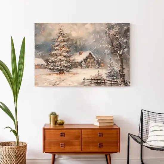 Snowy Christmas House 36" x 24" Canvas Wall Art {5}