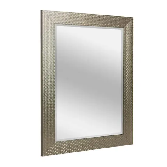 Head West 31.5" Silver Honeycomb Embossed Framed Beveled Wall Mirror {1}