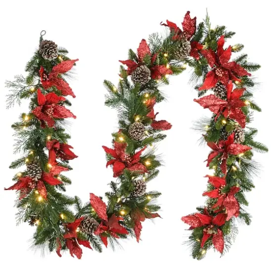 9ft. Pre-Lit Poinsettia & Pinecone Garland {1}