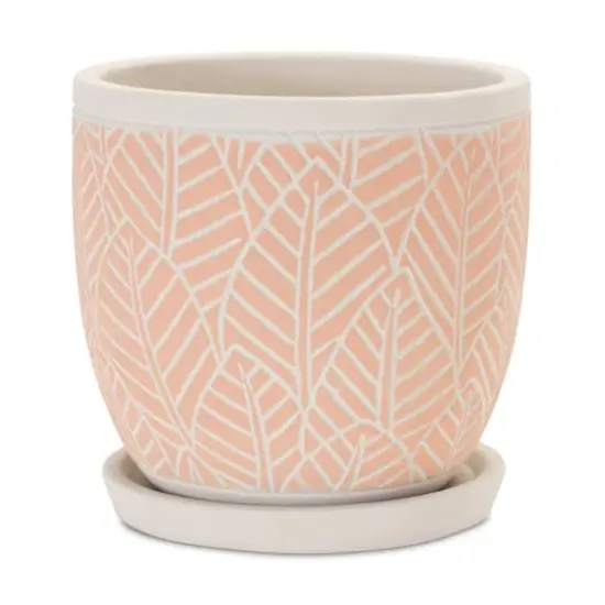 Pink Layered Leaves Cement Planters with Plates Set {3}