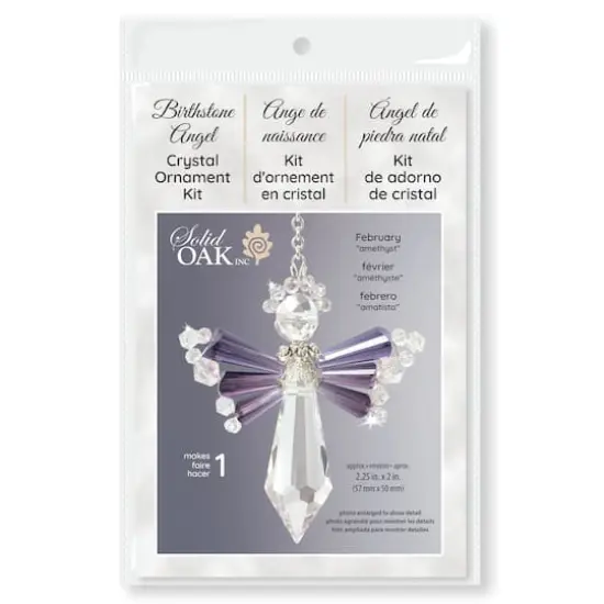 Solid Oak February/Amethyst Birthstone Angel Crystal Suncatcher Ornament Kit {1}