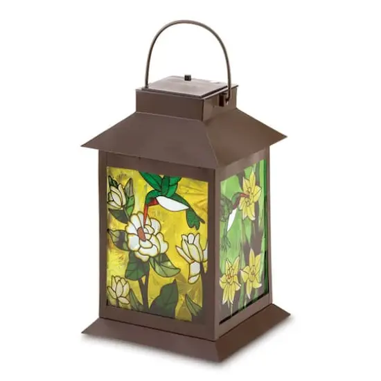11.75" Solar-Powered Floral Lantern {1}