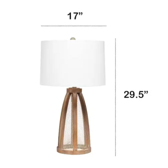 Lalia Home 29" Wooded Arch Table Lamp with White Fabric Shade Old Wood and White {4}