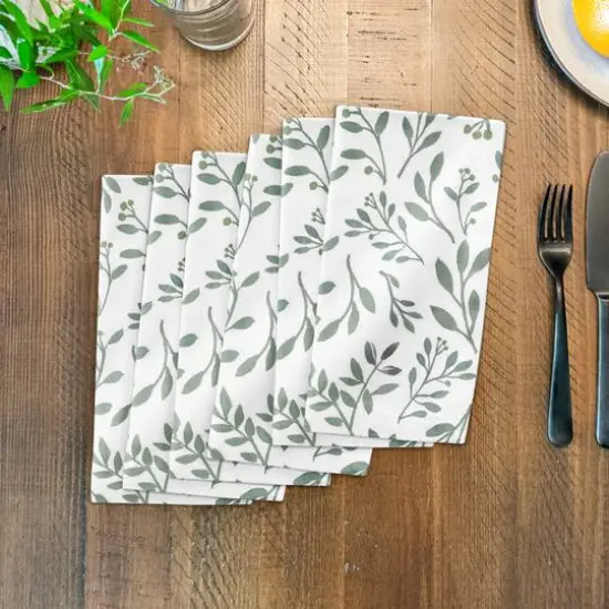 Delicate Floral Cotton Twill Napkin Green/White {4}