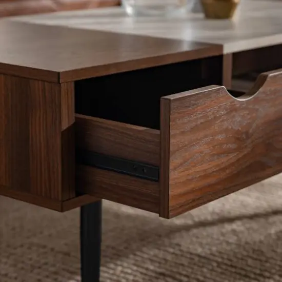 Dark Walnut Mid Century Modern Faux Marble Coffee Table {5}