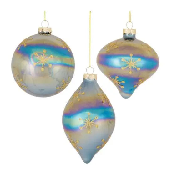 6ct. Iridescent Glass Snowflake Ornaments {1}