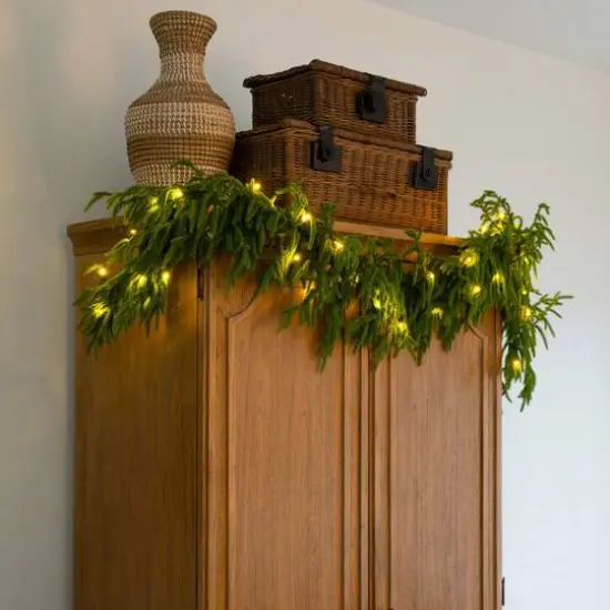 6ft. Pre-Lit Artificial Real Touch Norfolk Island Pine Garland with 35 Warm White LED Lights and Natural Look {7}