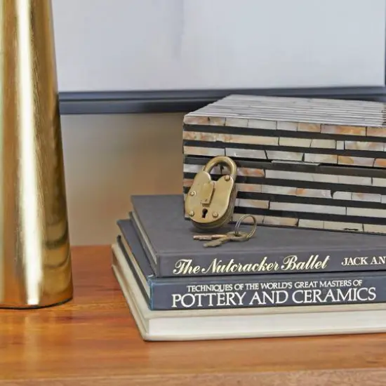 3" Bronze Metal Studded Lock and Key with Distressed Details {9}