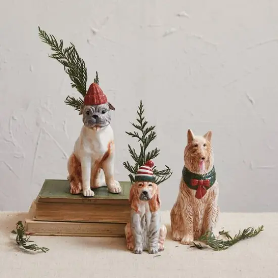 Hello Honey&reg; 8" Dog with Christmas Scarf Hand-Painted Stoneware Collie Vase {3}