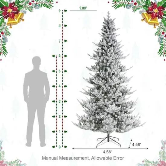 Glitzhome&reg; 9ft Pre-Lit Flocked Upward Slim Fir Artificial Christmas Tree, Warm White LED Lights {9}